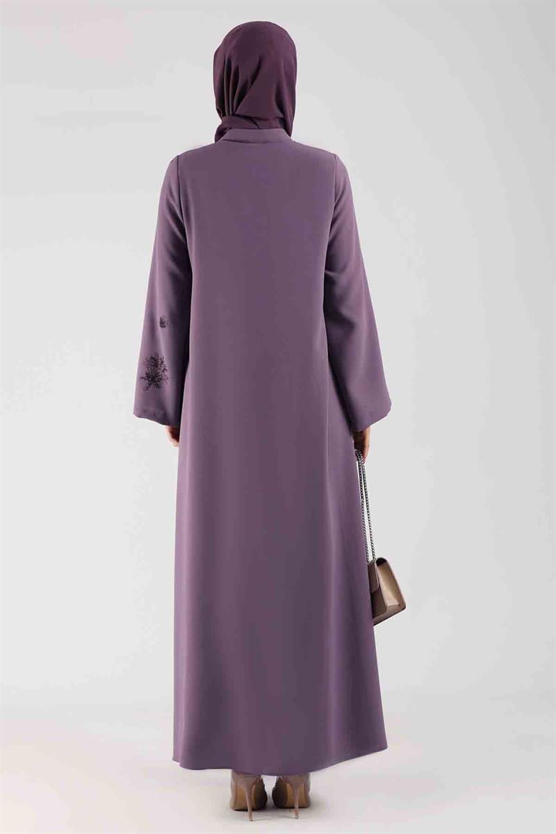 Taş Baskılı Abaya Mor