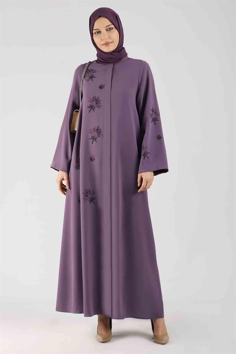 Taş Baskılı Abaya Mor