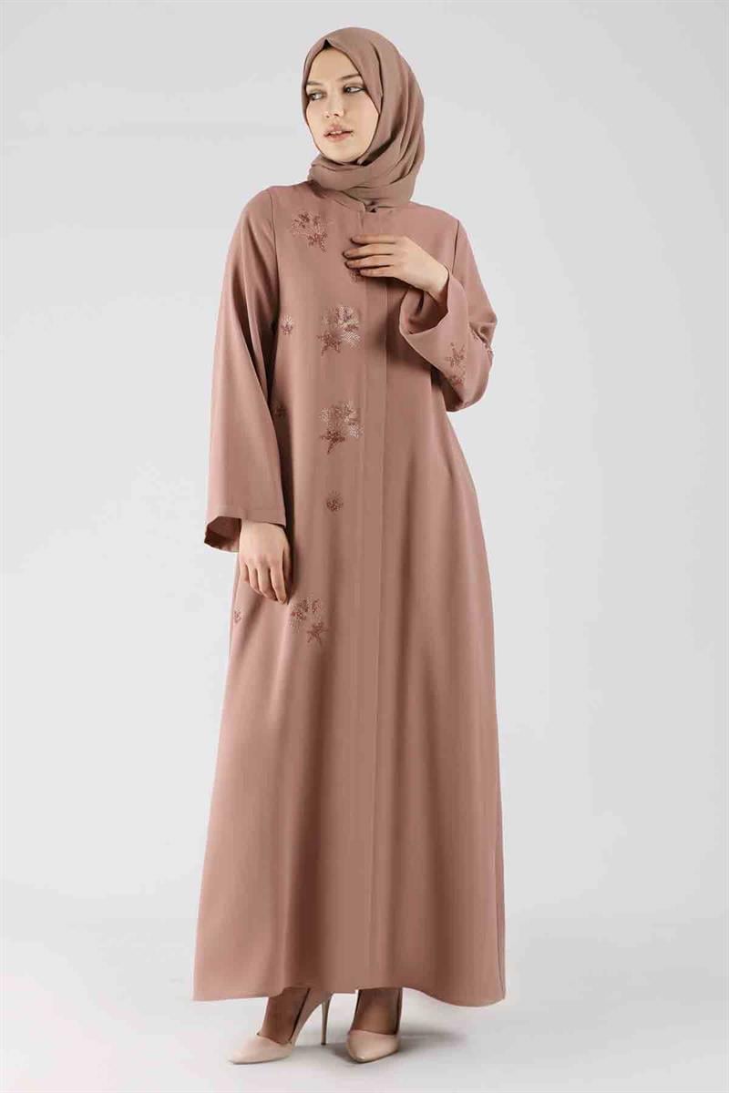 Taş Baskılı Abaya Vizon