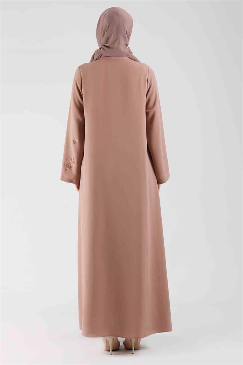 Taş Baskılı Abaya Vizon