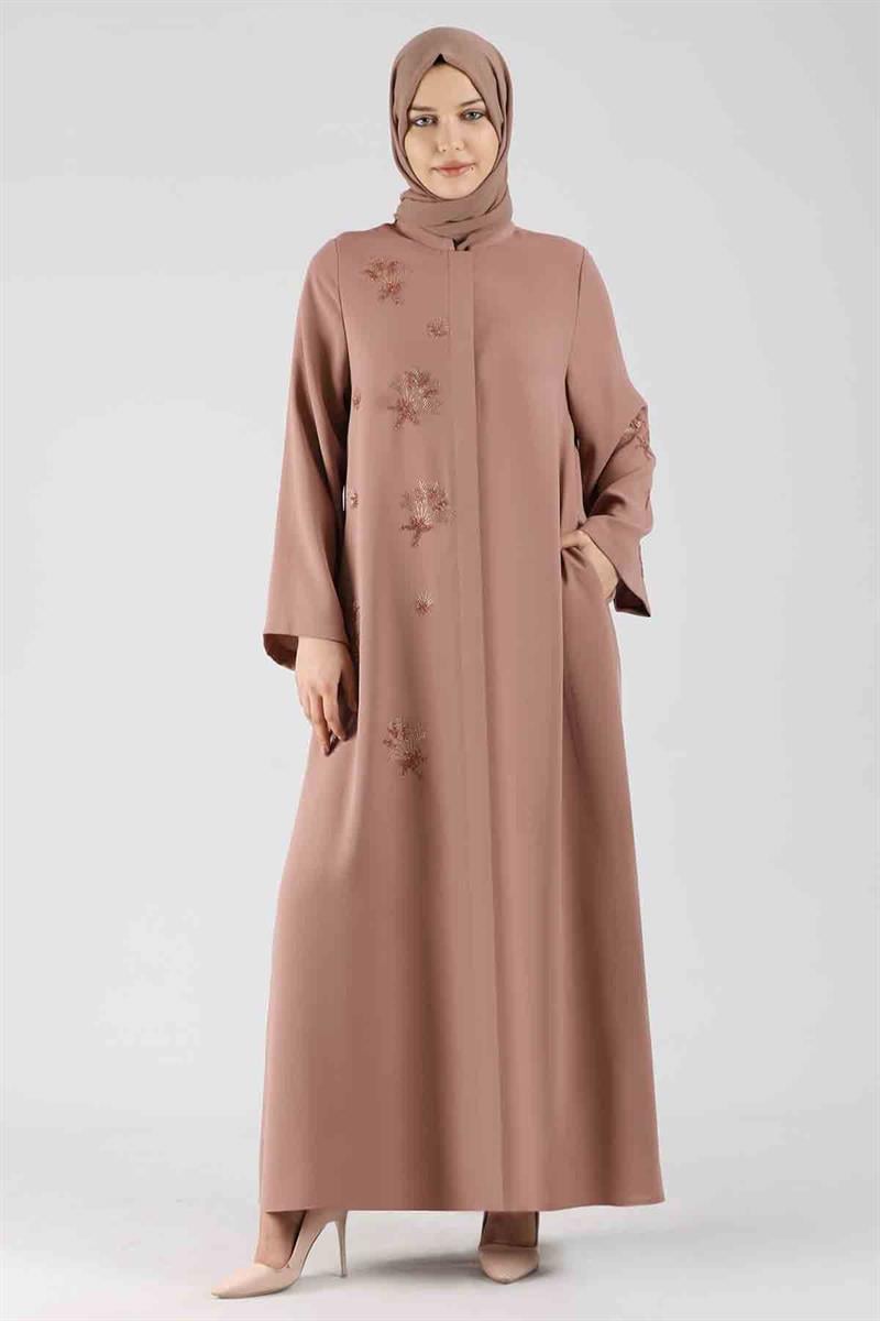 Taş Baskılı Abaya Vizon