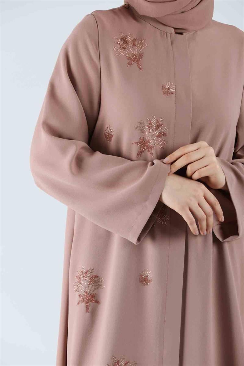 Taş Baskılı Abaya Vizon