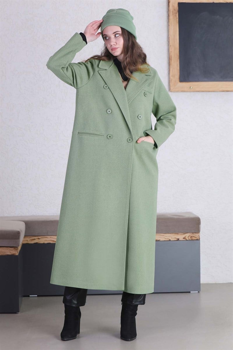 Uzun Oversize Kaşe Kaban Çağla Yeşili