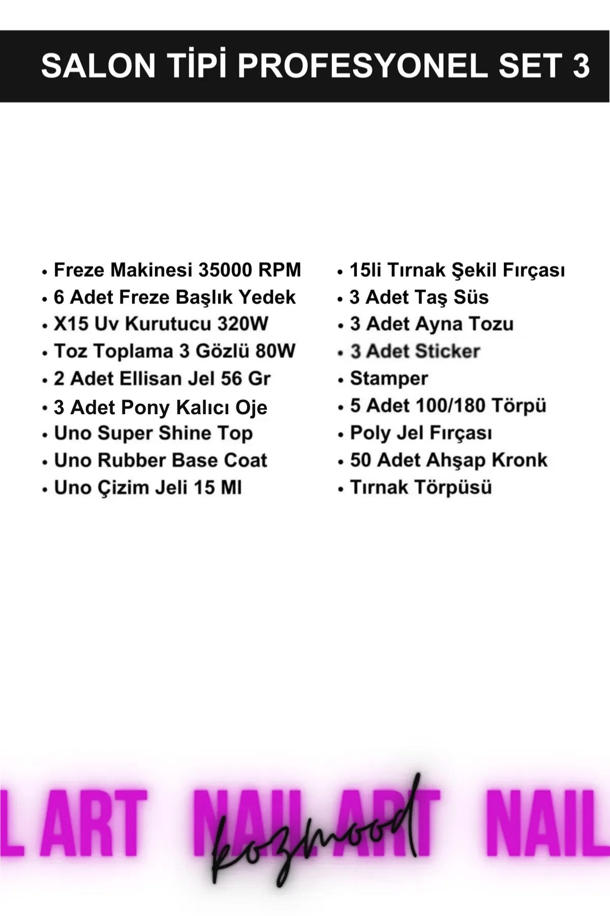 Kalıcı Oje - Protez Tırnak Seti Salon Set:3 (Makine + Jel + Süs + Fırça Full Parça)Kocaman Kozmetik