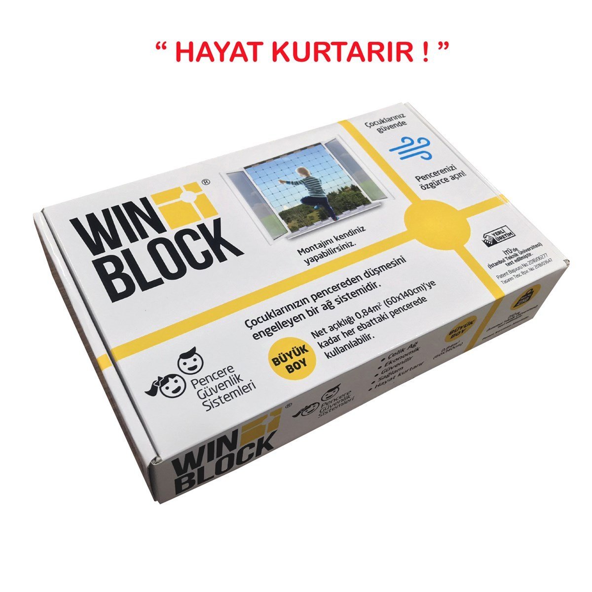 BÜYÜK BOY - WINBLOCK Çocuklar için Pencere Çelik Güvenlik Ağı – Yeni Nesil Pencere Korkuluk Sistemi