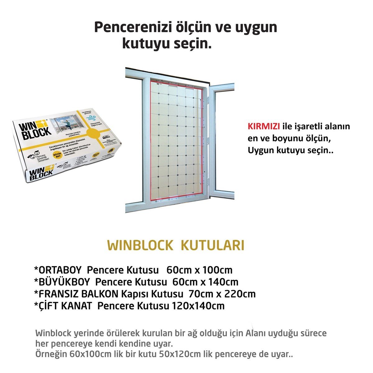 BÜYÜK BOY - WINBLOCK Çocuklar için Pencere Çelik Güvenlik Ağı – Yeni Nesil Pencere Korkuluk Sistemi