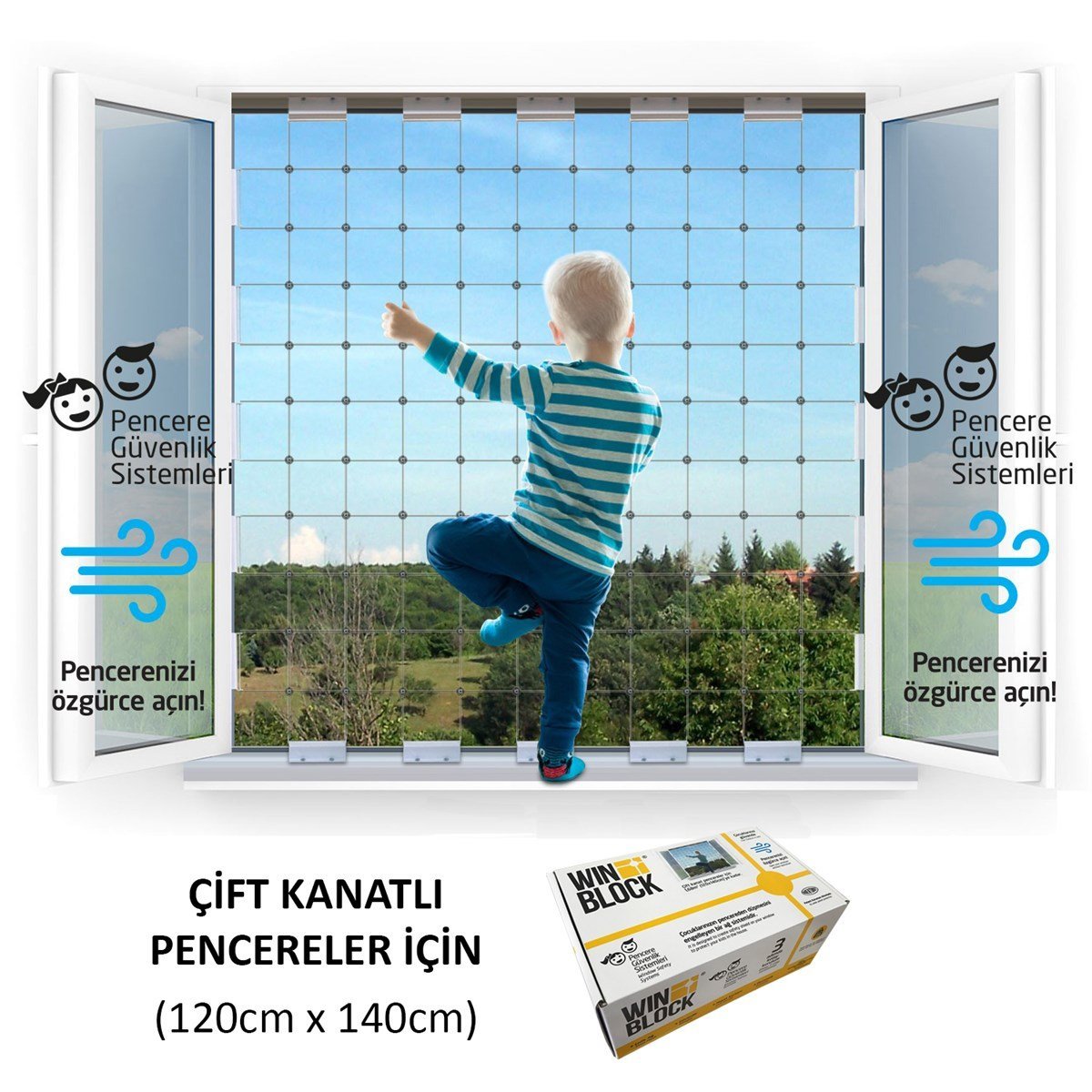 ÇİFT KANAT PENCERE - WINBLOCK Çocuklar için Pencere Çelik Güvenlik Ağı – Yeni Nesil Pencere Korkuluk sistemi