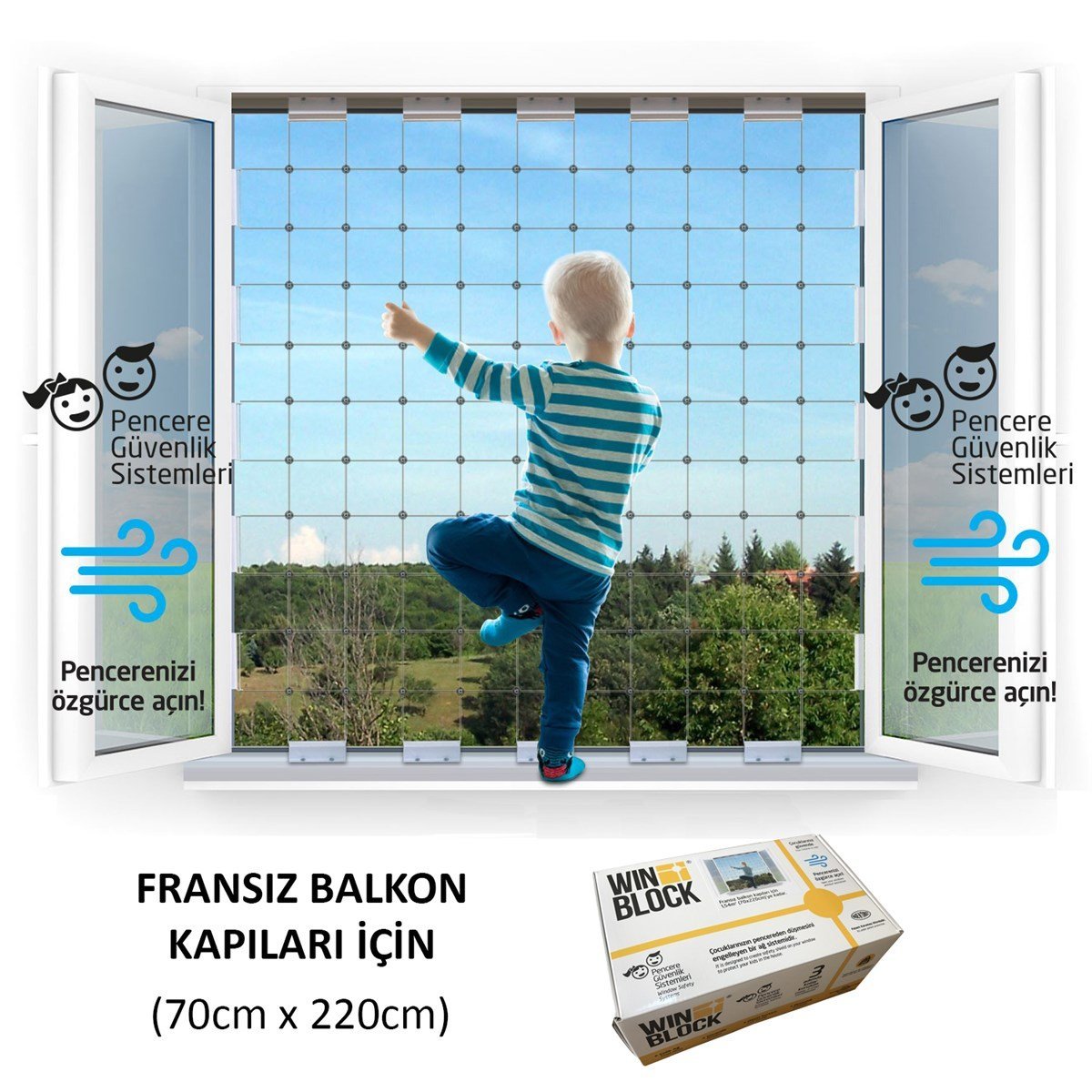 FRANSIZ BALKON KAPISI - WINBLOCK Çocuklar için Pencere Çelik Güvenlik Ağı – Yeni Nesil Pencere Korkuluk sistemi