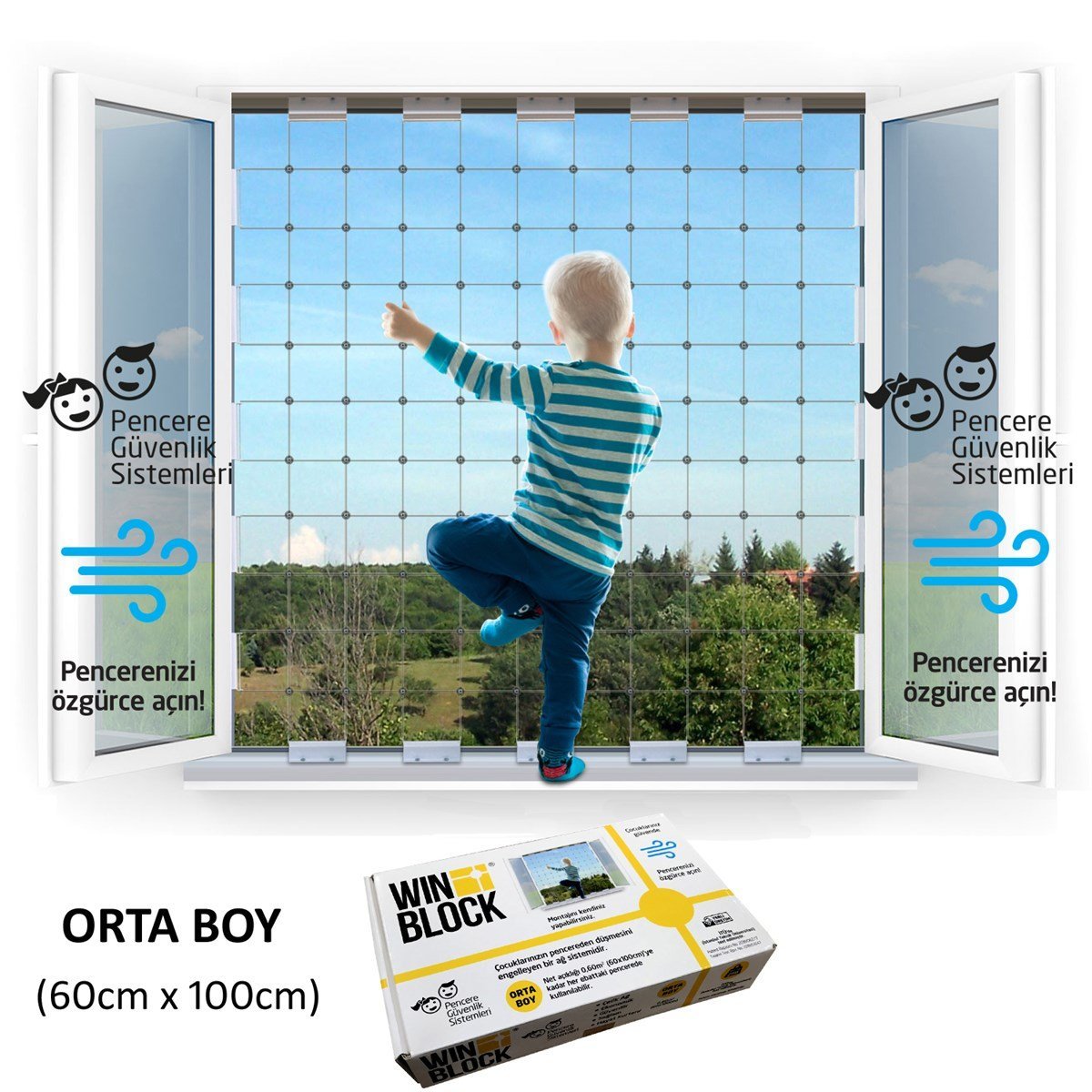 ORTA BOY - WINBLOCK Çocuklar için Pencere Çelik Güvenlik Ağı – Yeni Nesil Pencere Korkuluk Sistemi