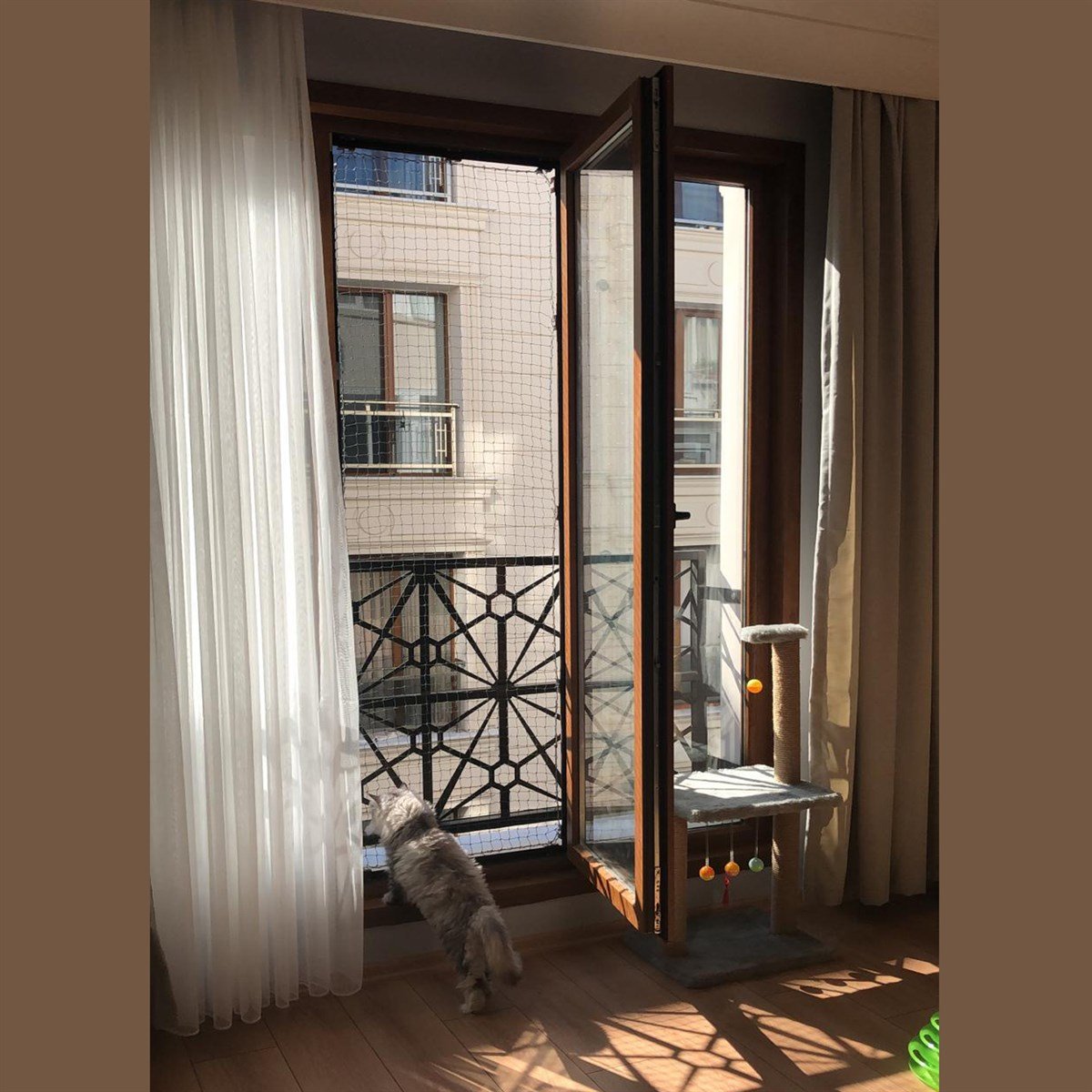 Winblock Pets - Kediler için Pencere Güvenlik  Ağı - FRANSIZ BALKON KAPILARI İÇİN
