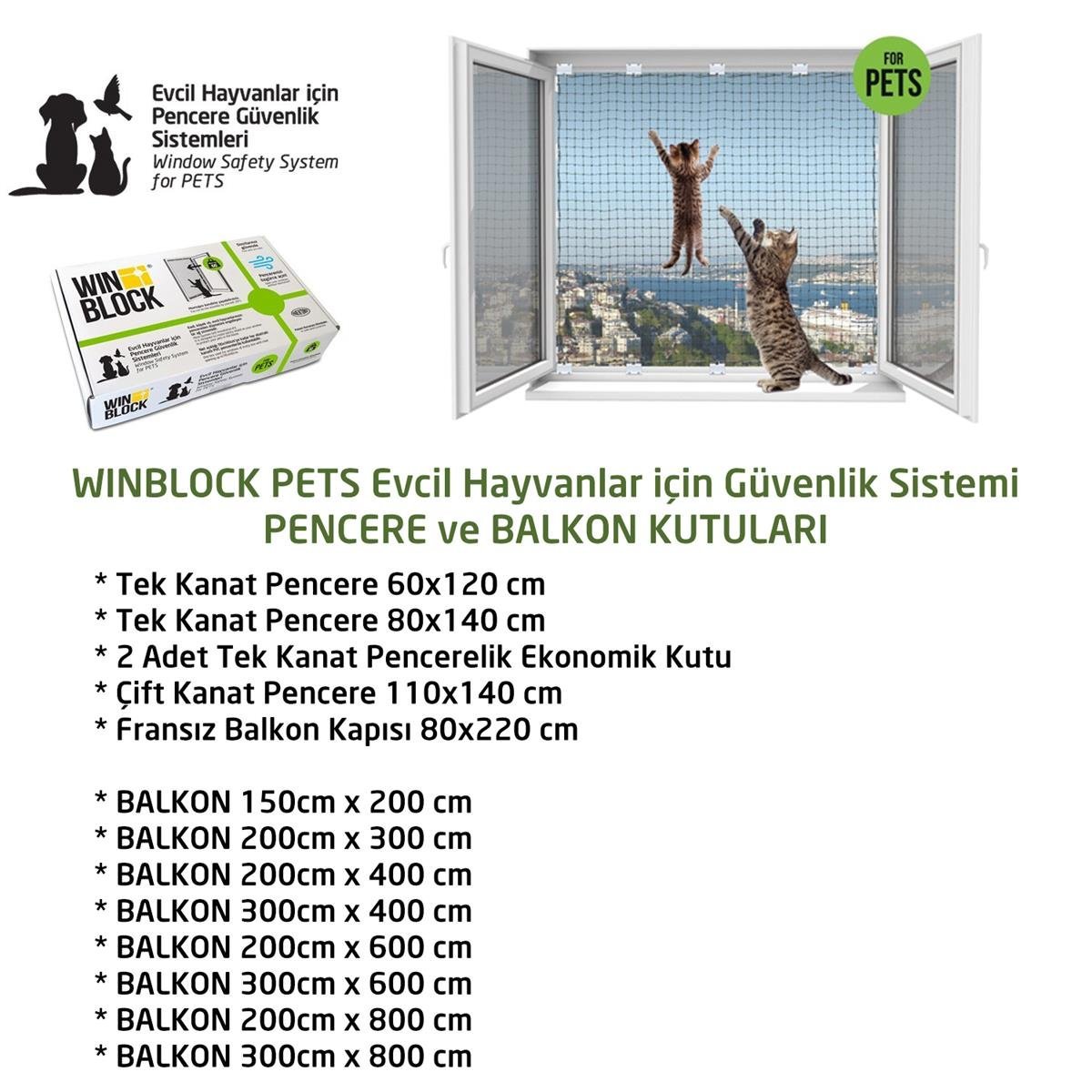 Winblock Pets Balkonlar için Kedi Güvenlik Ağı 200cm x 400cm