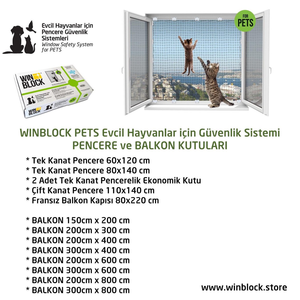 Winblock Pets Balkonlar için Kedi Güvenlik Ağı 200cm x 300cm