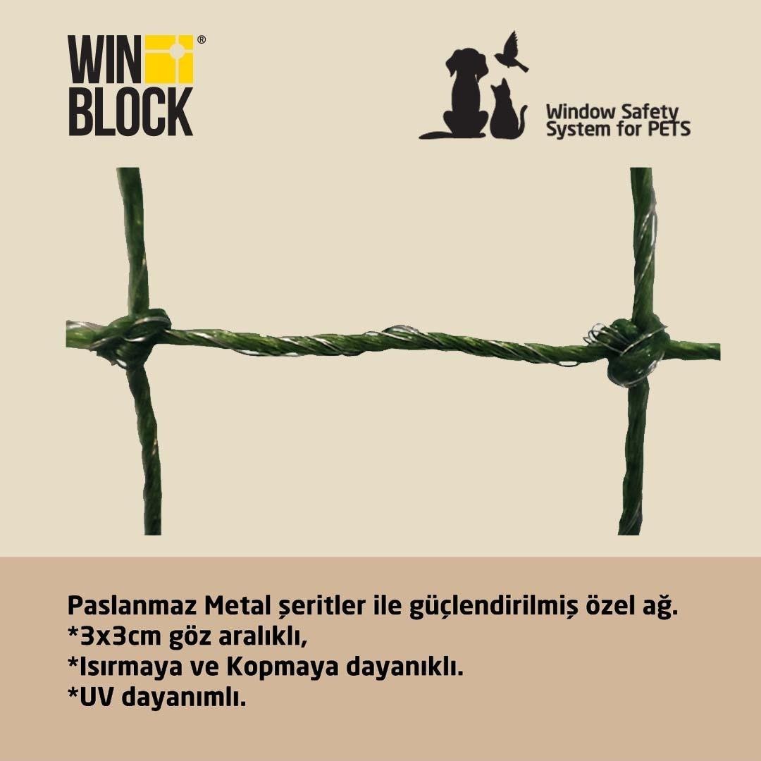 WINBLOCK PETS – Kediler için Pencere Güvenlik Ağı, Kedi Filesi Sistemi – TEK KANAT KUTU 60 x 120 Cm