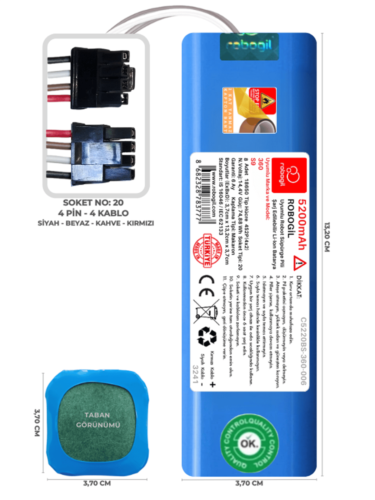 360 S9 5200mAh Uyumlu Robot Süpürge Pili C5220BS-360-006