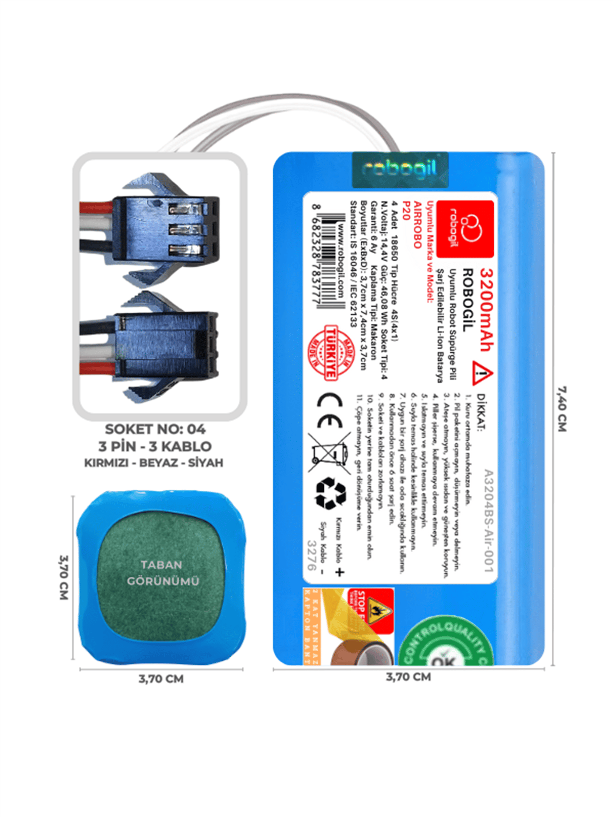 Airrobo P20 3200mAh Uyumlu Robot Süpürge Pili A3204BS-Air-001