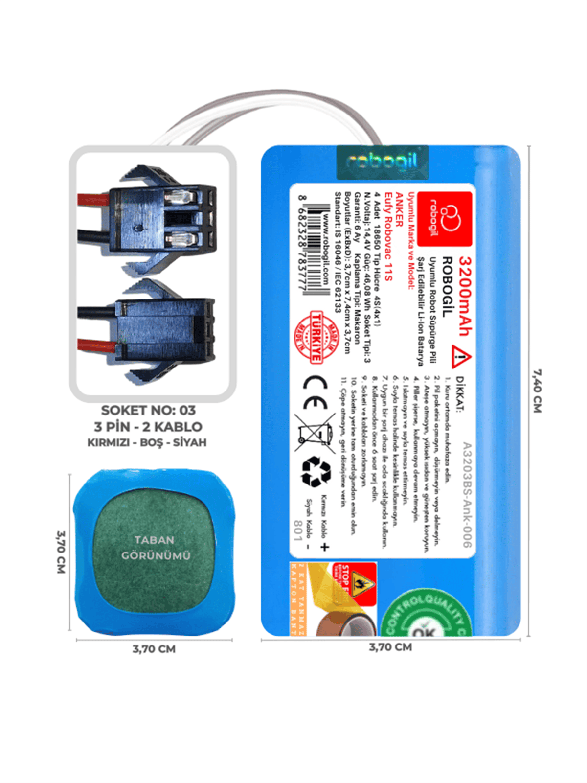 Anker Eufy Robovac 11S 3200mAh Uyumlu Robot Süpürge Pili A3203BS-Ank-006