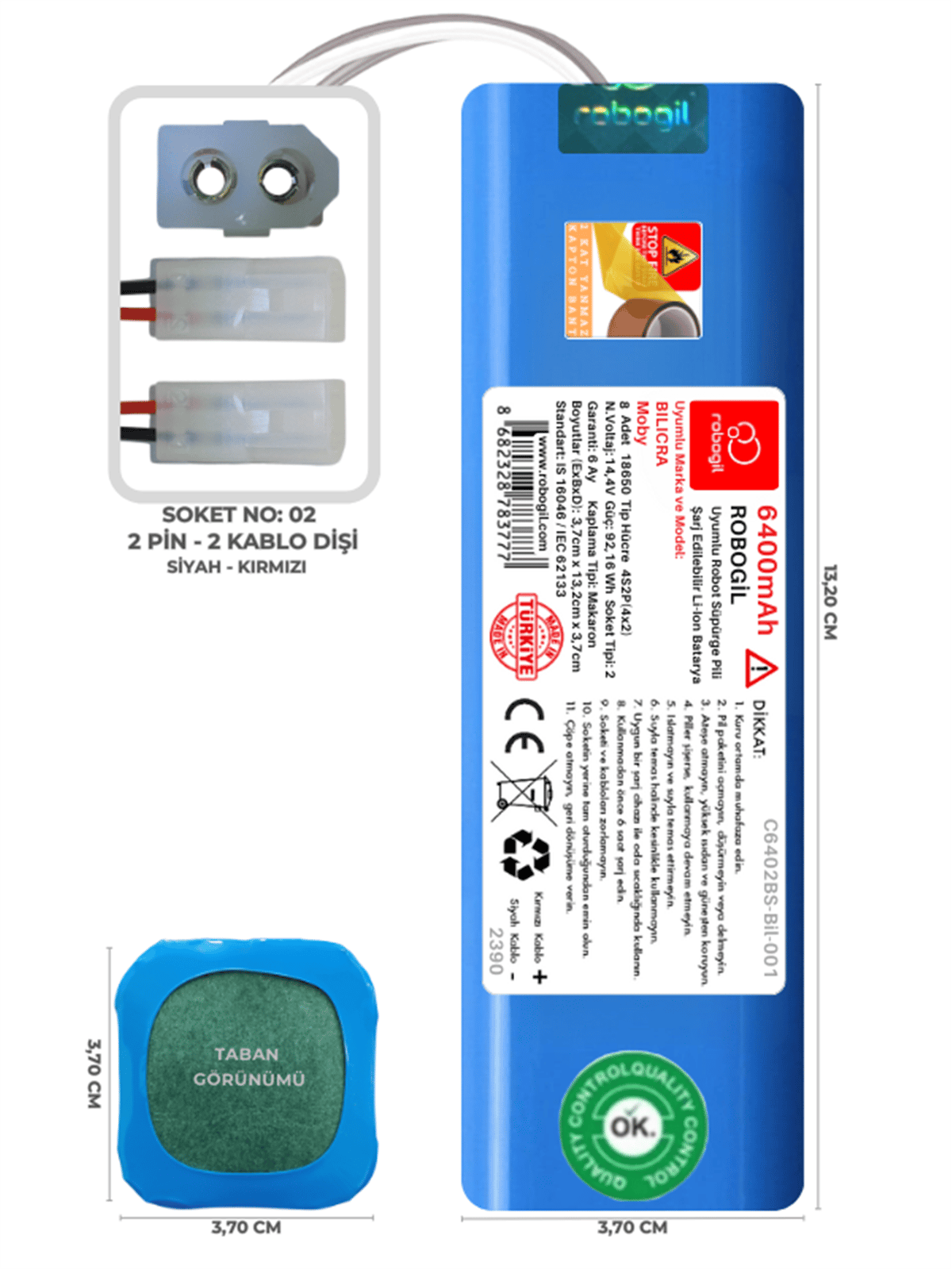 Bilicra Moby 6400mAh Uyumlu Robot Süpürge Pili C6402BS-Bil-001