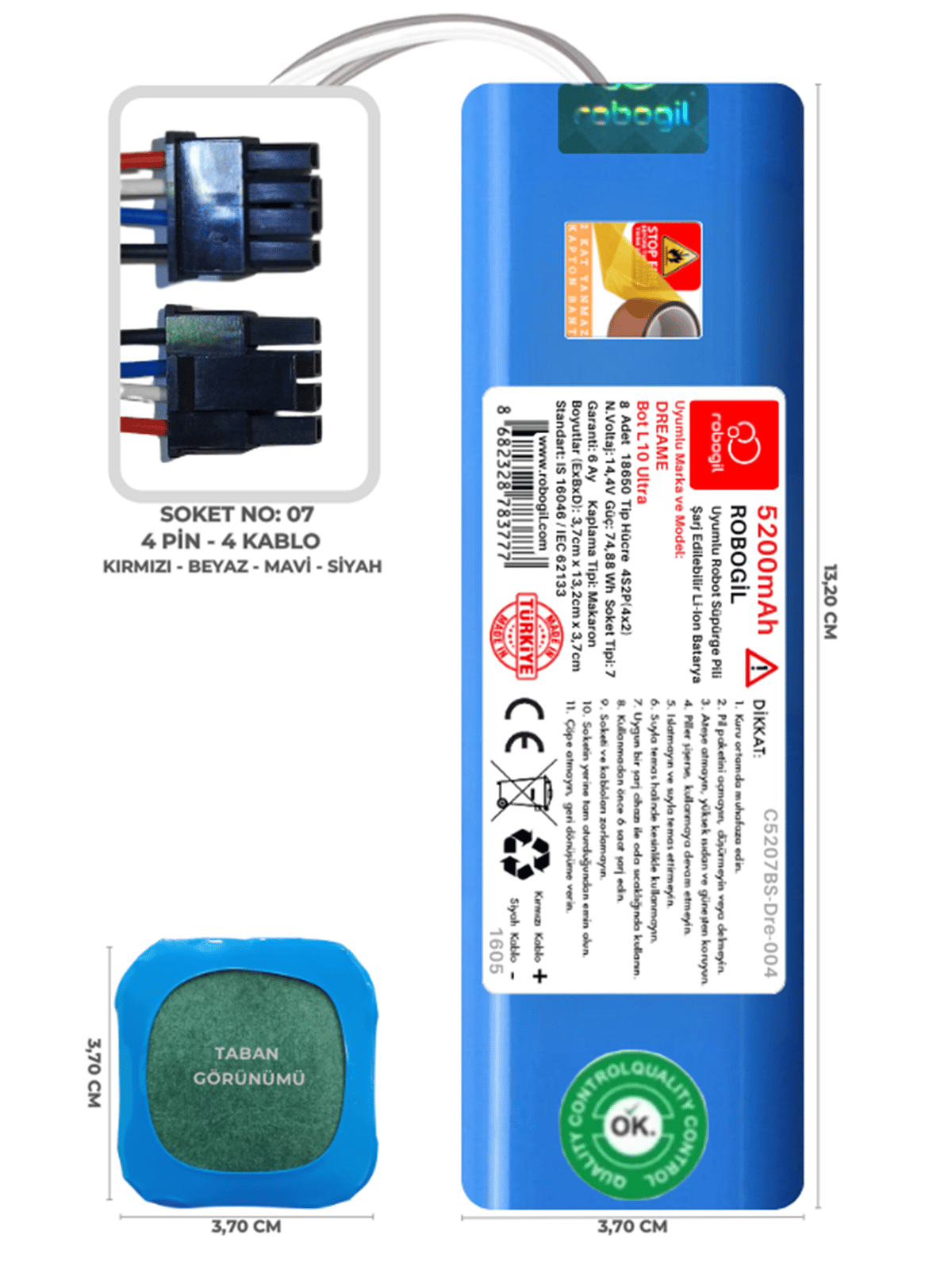 Dreame Bot L10 Ultra 5200mAh Uyumlu Robot Süpürge Pili C5207BS-Dre-004
