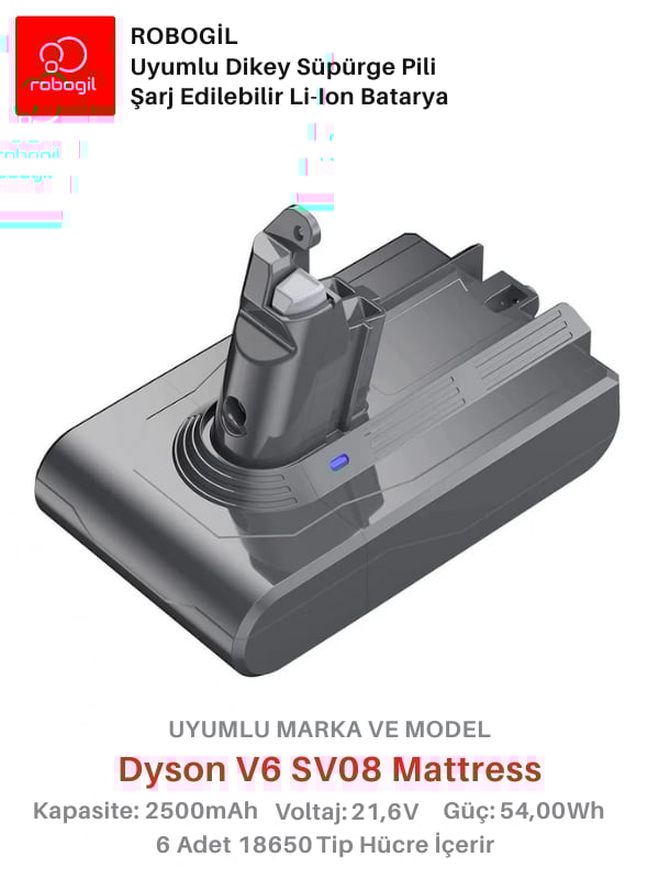 Dyson V6 SV08 Mattress  Uyumlu Pil Paketi / Bataryası DysV6-SV08-01