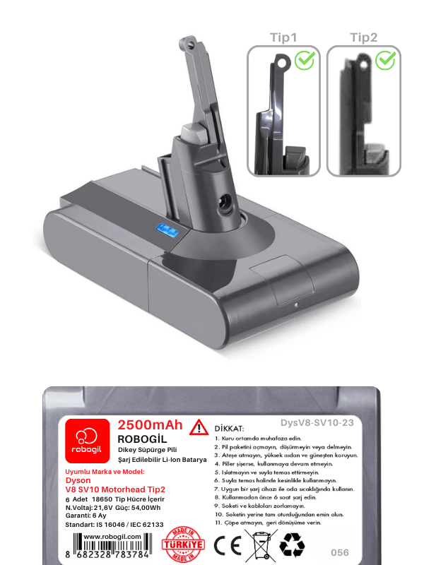 Dyson V8 SV10 Motorhead Tip2 Uyumlu Pil Paketi / Bataryası DysV8-SV10-23