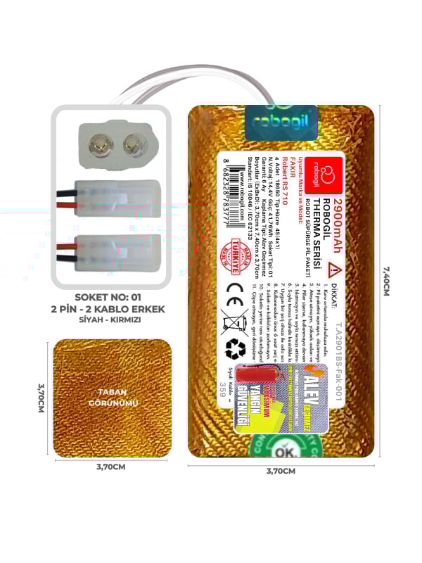 Fakir Robert RS 710 2900mAh Therma Serisi Alev Geçirmez Kaplamalı Uyumlu Robot Süpürge Bataryası T.A2901BS-Fak-001 Sıra:359