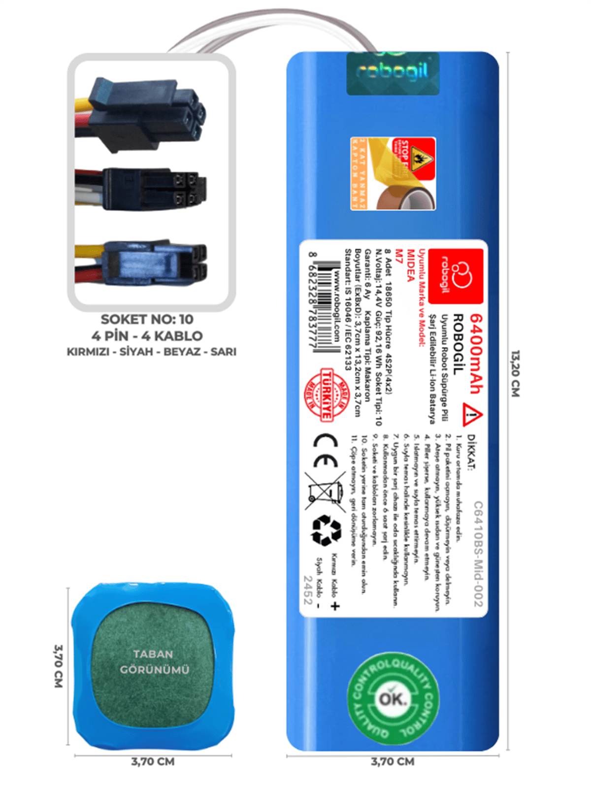 Midea M7 6400mAh Uyumlu Robot Süpürge Pili C6410BS-Mid-002