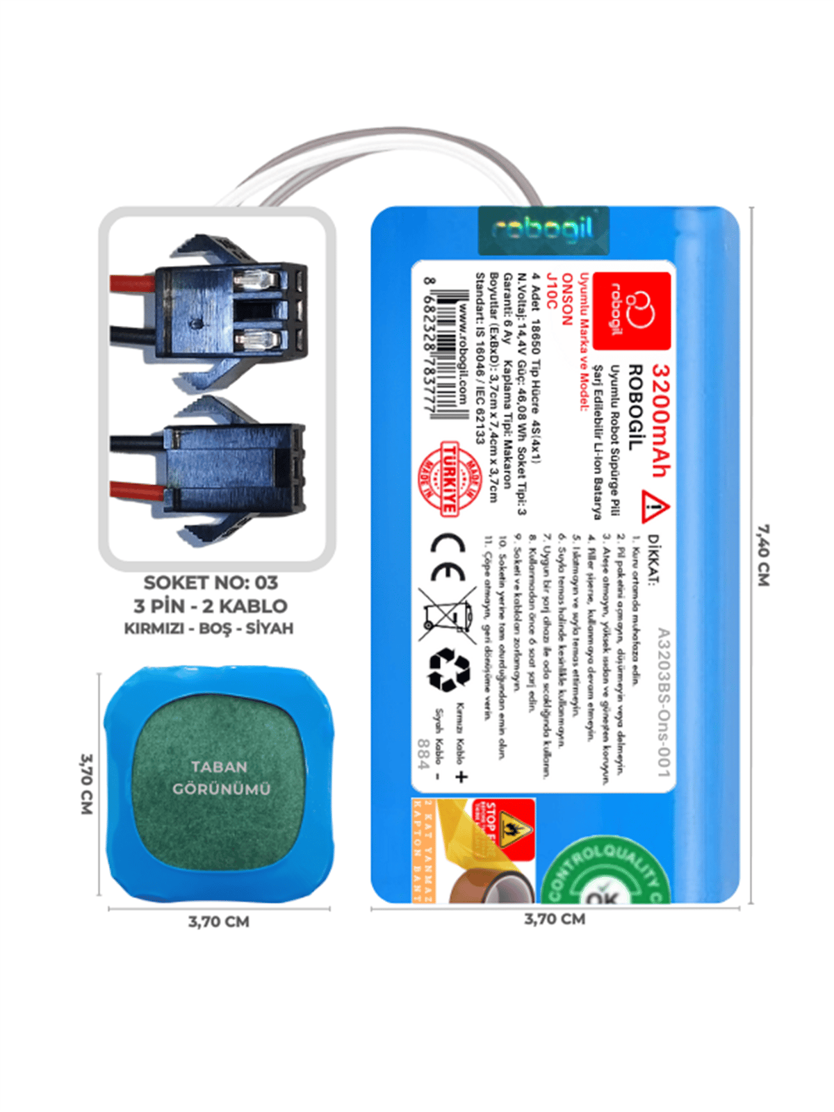 Onson J10C 3200mAh Uyumlu Robot Süpürge Pili A3203BS-Ons-001