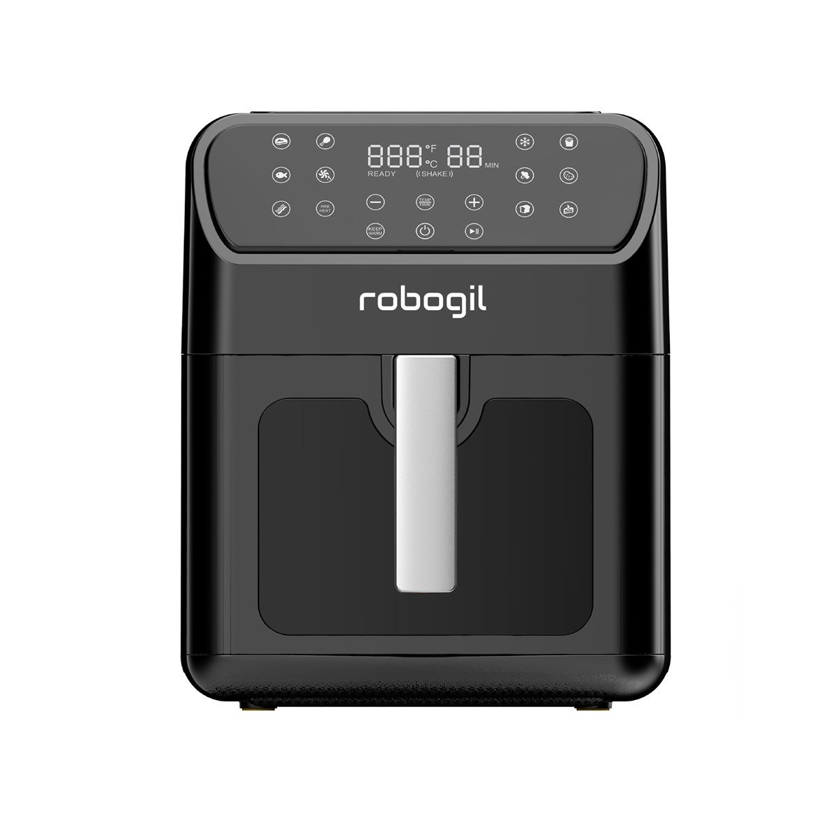 Robogil AF-19D Airfryer XXL 6,5Lt Cam Kapak 1500W Halojen Lamba 12 Program Dijital Kontrol Yağsız Kızartma Sıcak Hava Fritözü