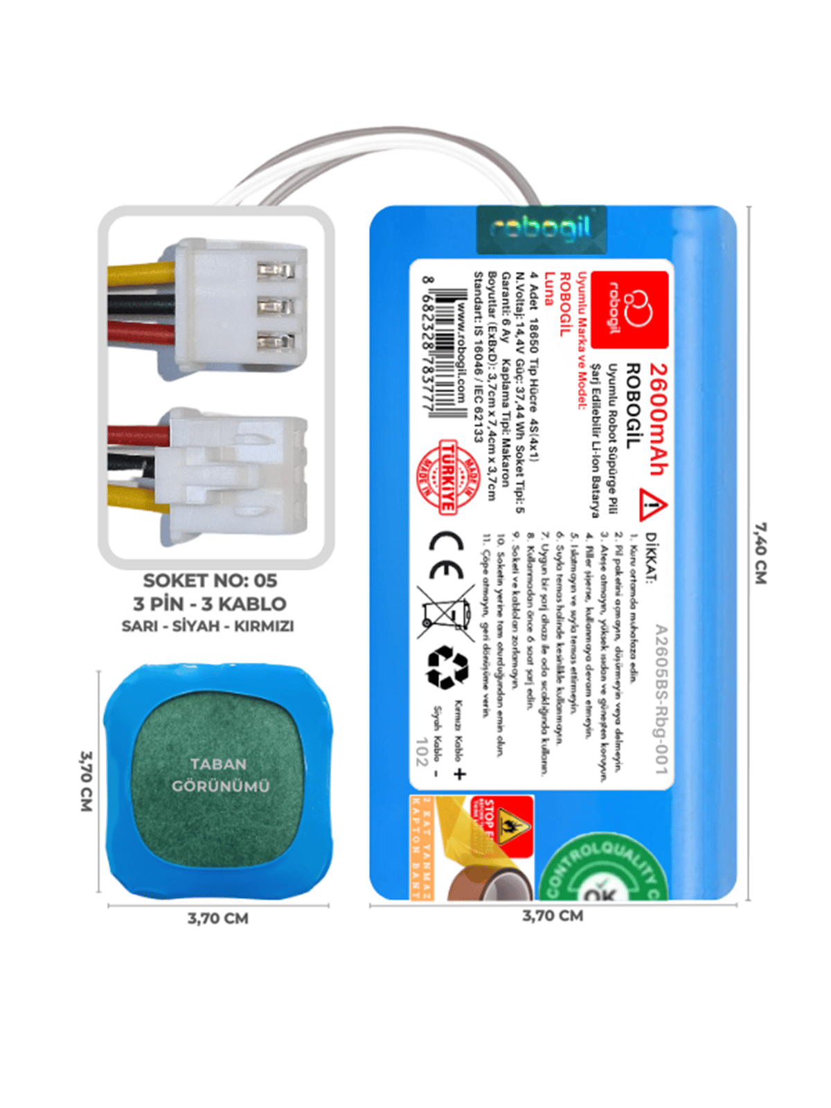Robogil Luna 2600mAh Uyumlu Robot Süpürge Pili A2605BS-Rbg-001