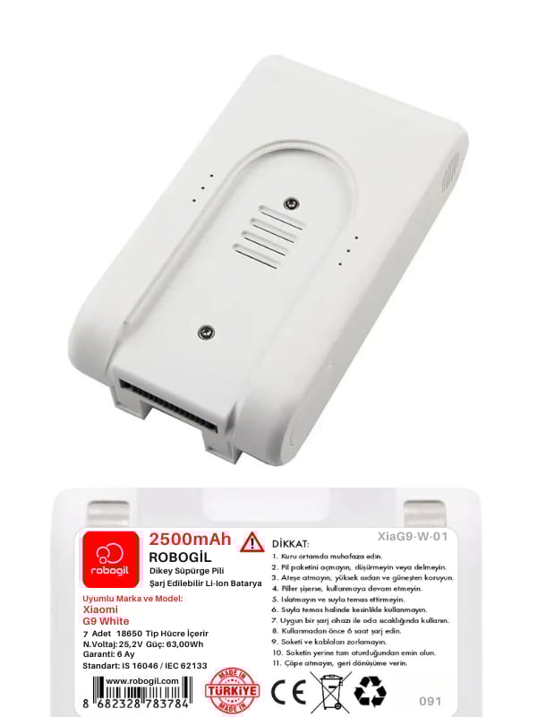 Xiaomi G9 White Handheld Cordless Vacuum  Uyumlu Dikey Süpürge Pil Paketi / Bataryası XiaG9-W-01