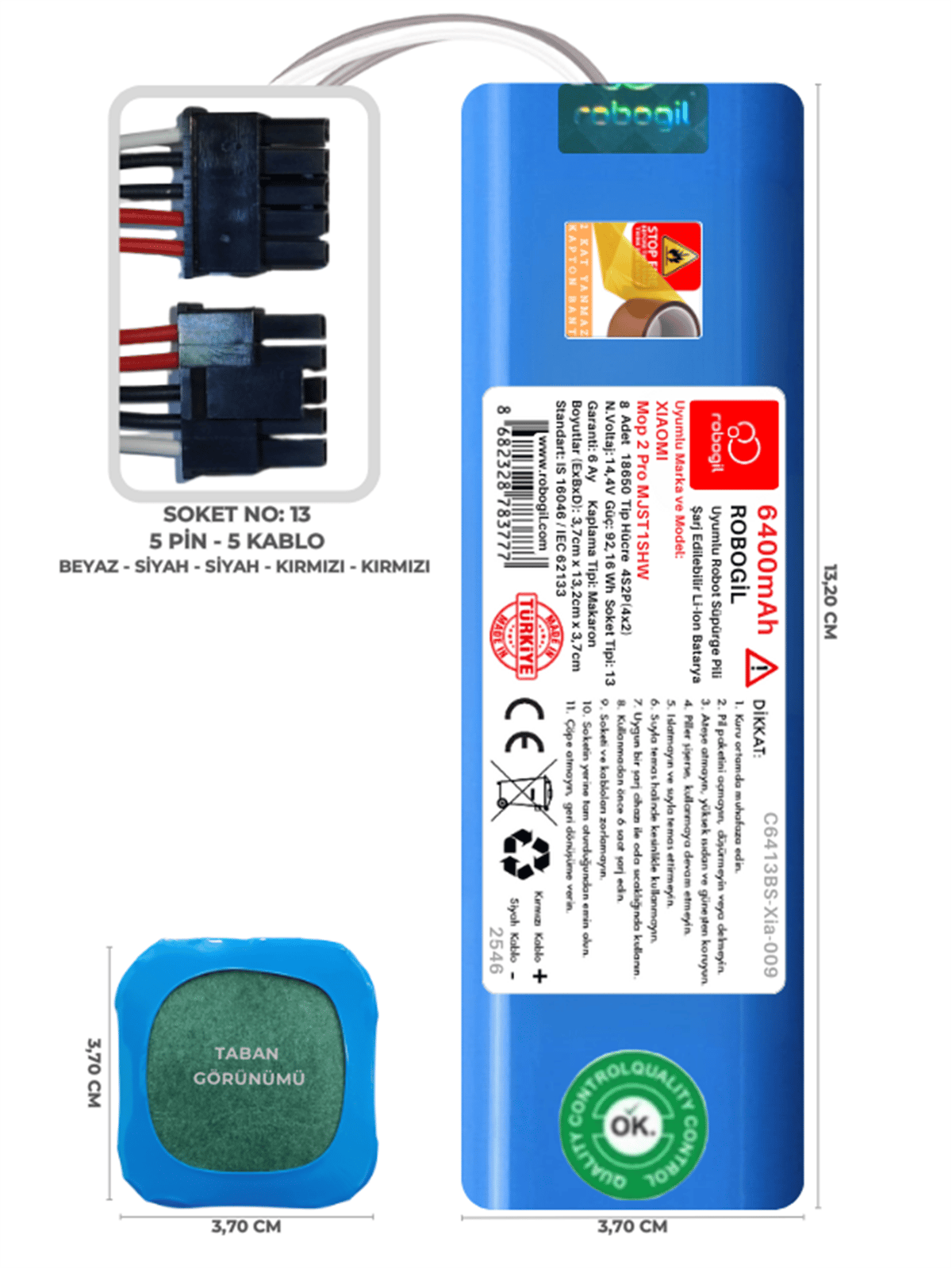 Xiaomi Mop 2 Pro MJST1SHW 6400mAh Uyumlu Robot Süpürge Pili C6413BS-Xia-009
