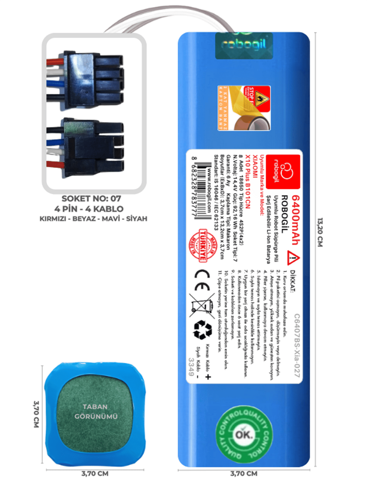 Xiaomi X10 Plus B101CN 6400mAh Uyumlu Robot Süpürge Pili C6407BS-Xia-027