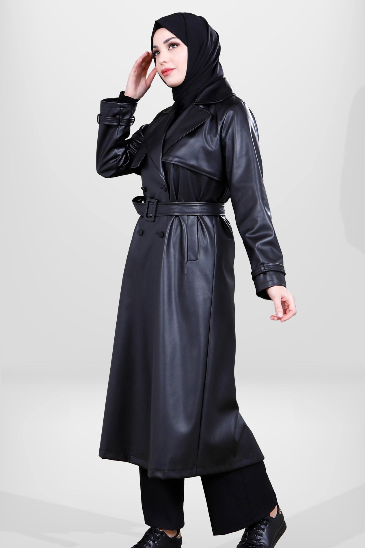 Beyza-3794 Tesettür Siyah  Deri Kap 
