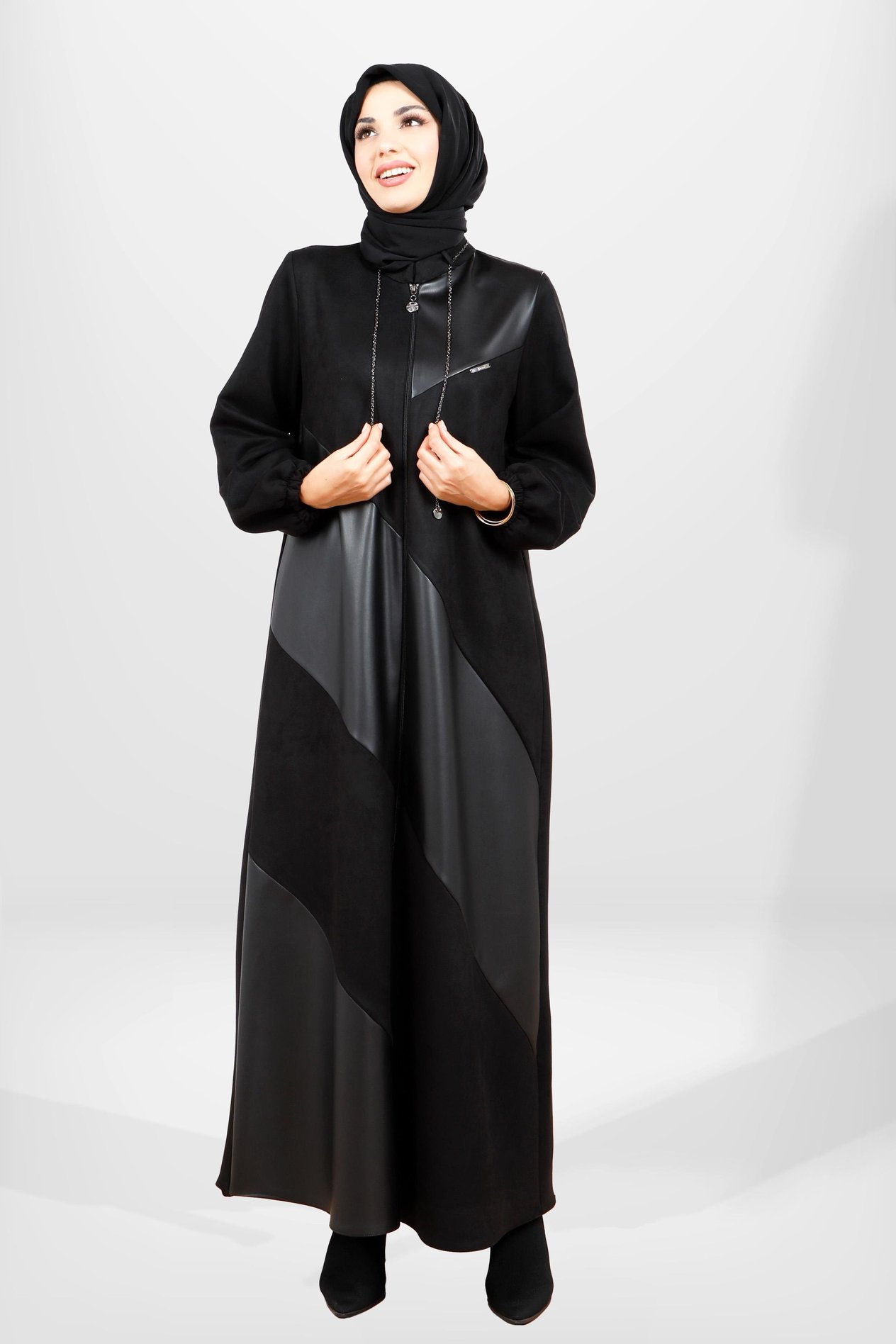 Beyza-3823 DERİ SÜET FERACE SİYAH SÜET