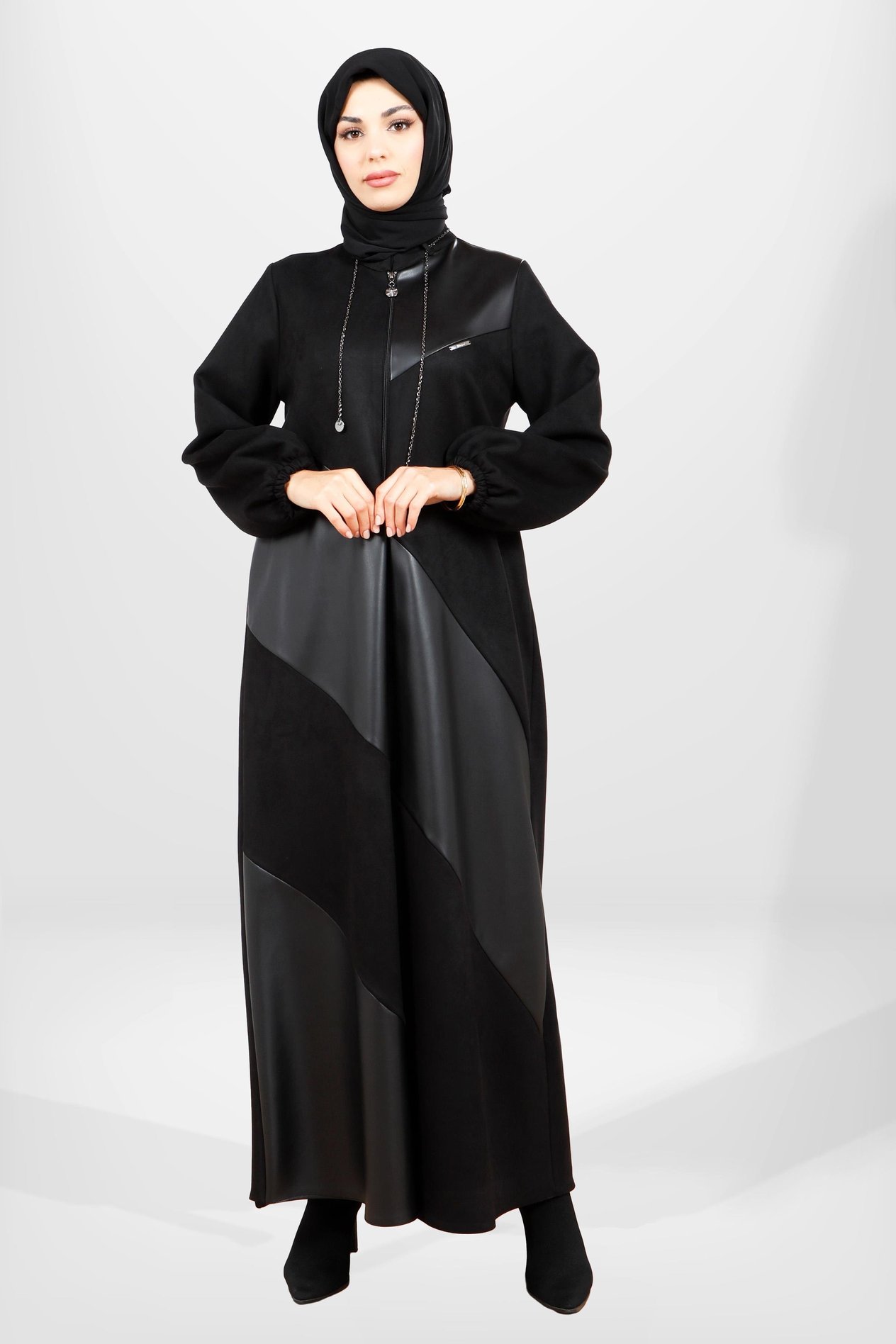 Beyza-3823 DERİ SÜET FERACE SİYAH SÜET