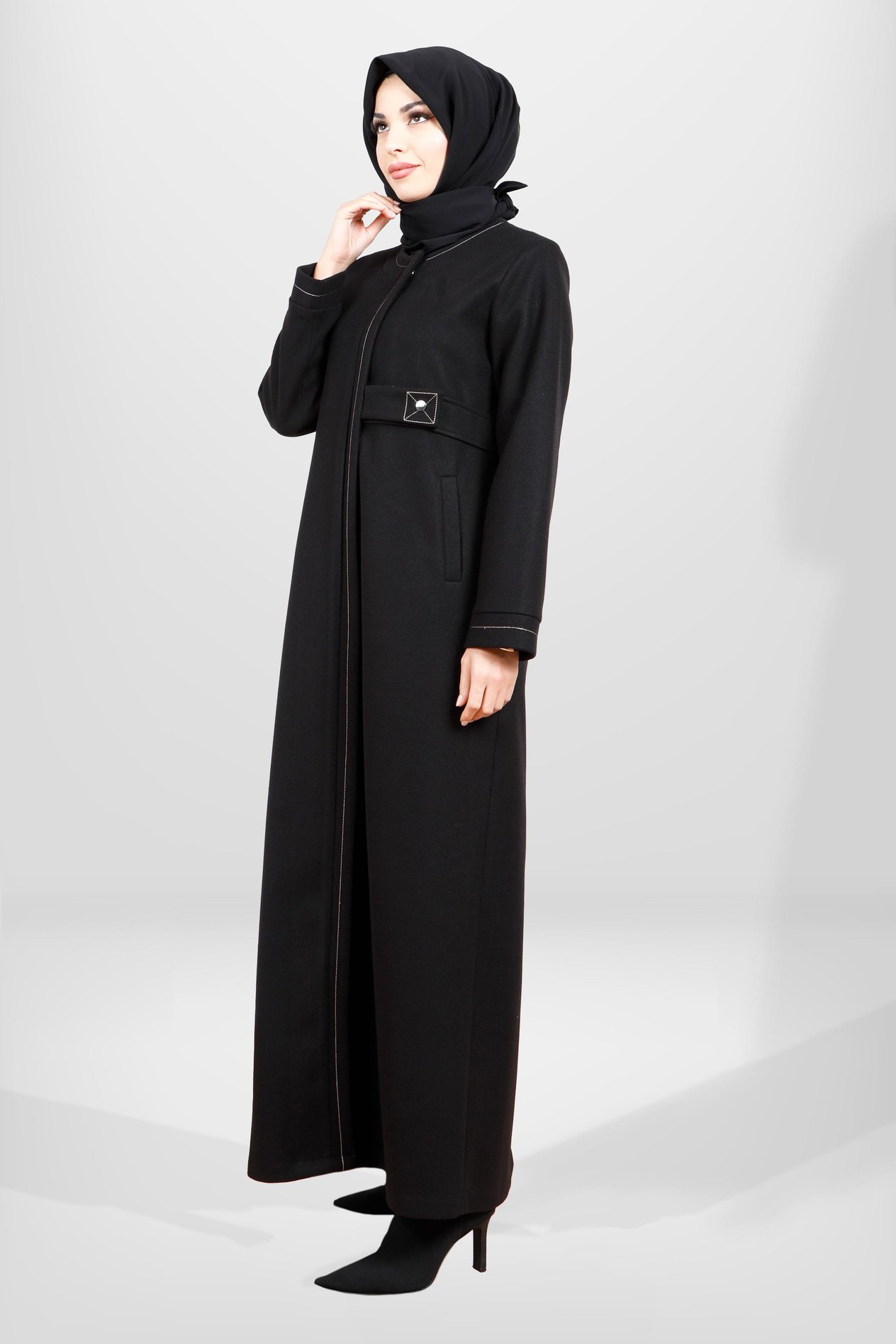 Beyza-3825 KAŞE MANTO SİYAH