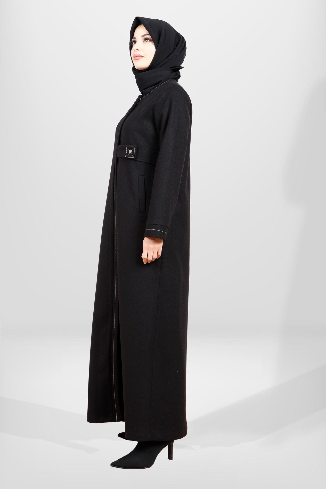Beyza-3825 KAŞE MANTO SİYAH