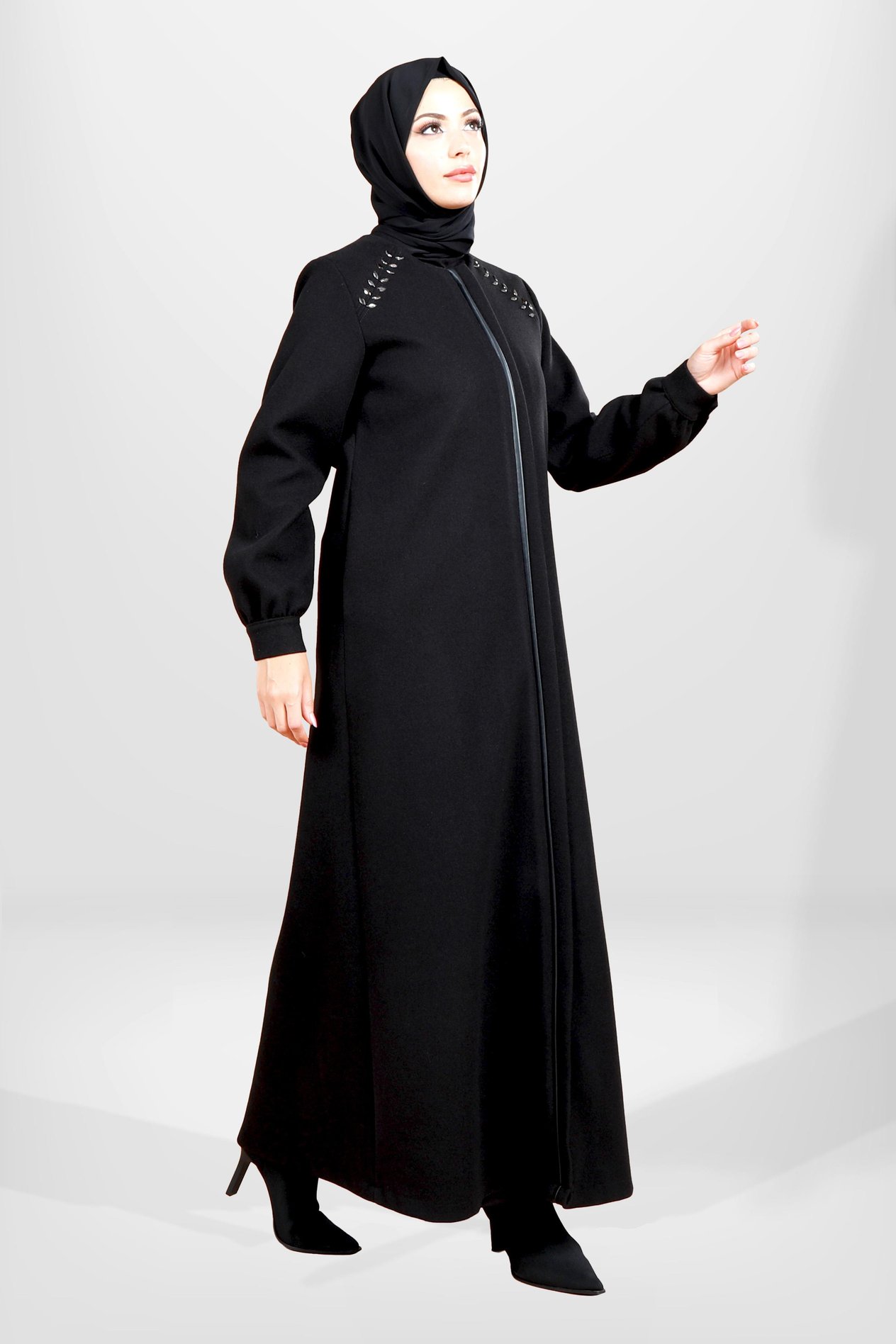 Beyza-3826 MANTO SİYAH KAŞE