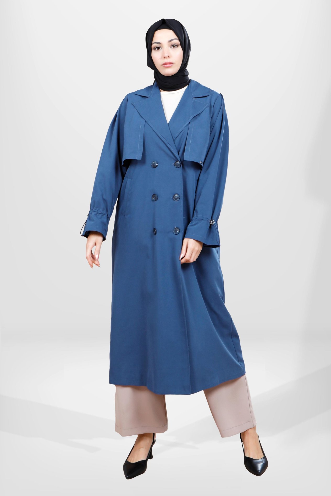 Beyza-3838 TRENÇKOT İNDİGO
