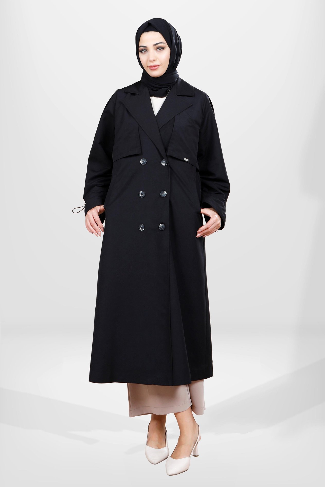 Beyza-3838 TRENÇKOT SİYAH