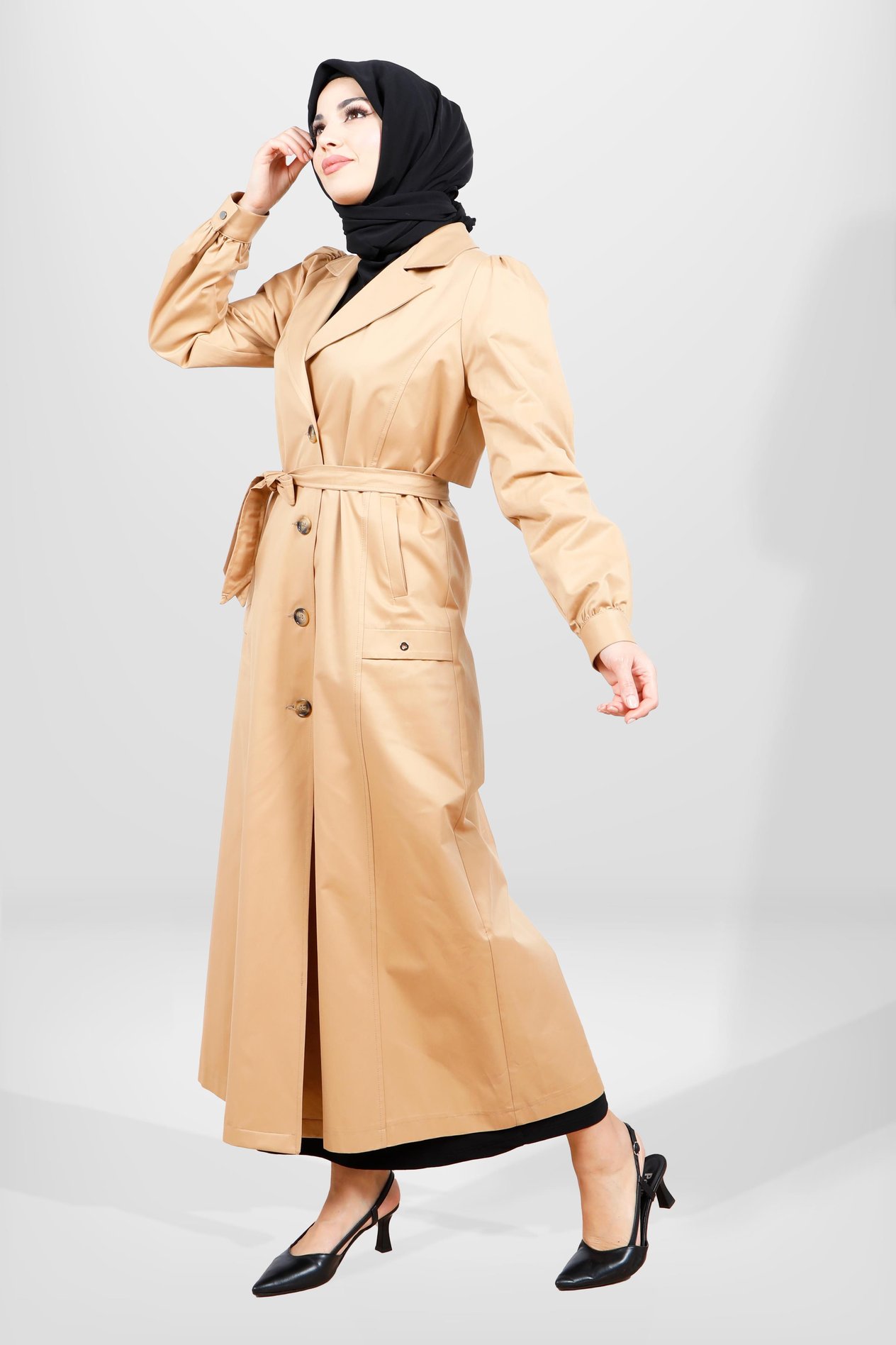 Beyza-3839 UZUN TRENÇKOT CAMEL