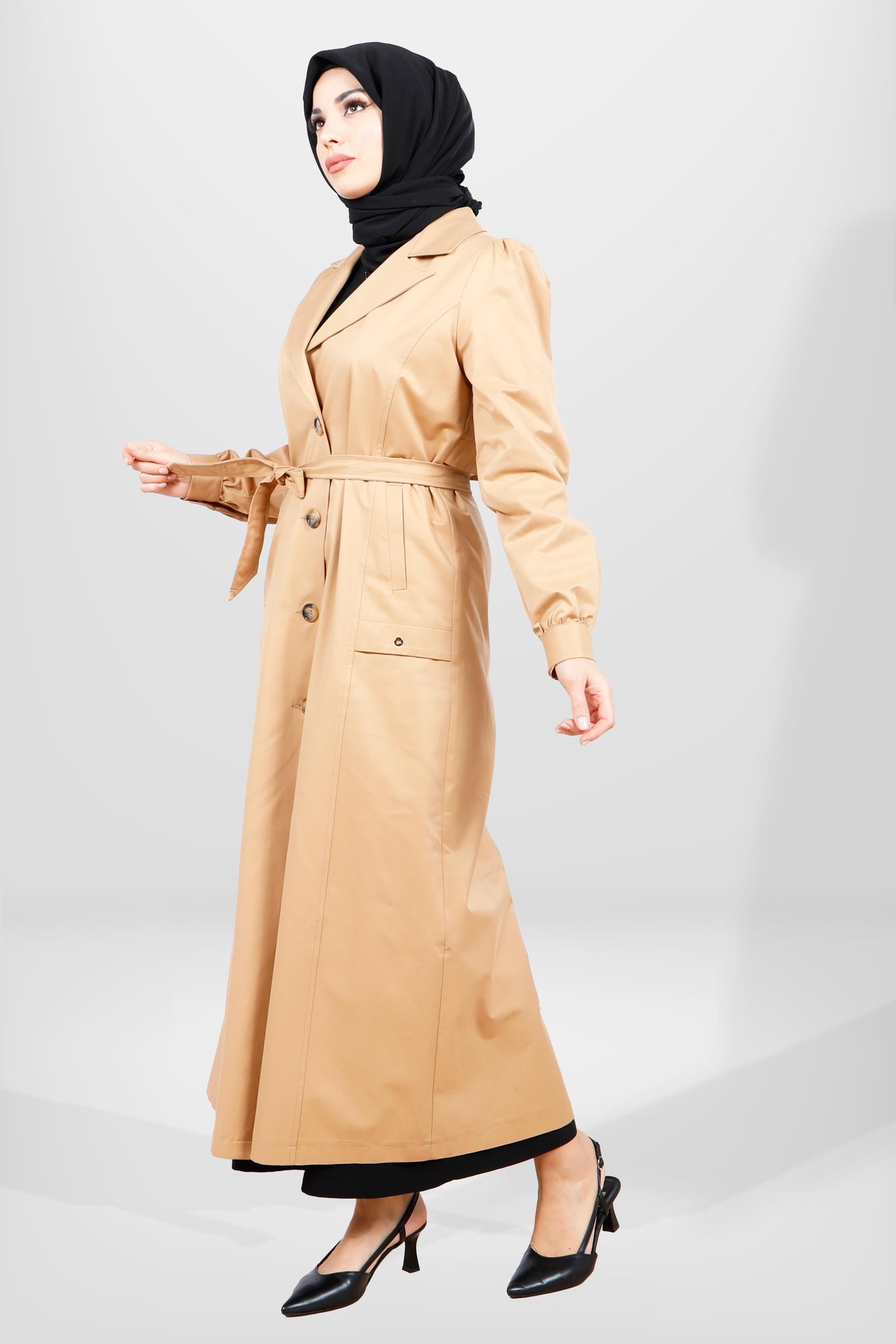Beyza-3839 UZUN TRENÇKOT CAMEL