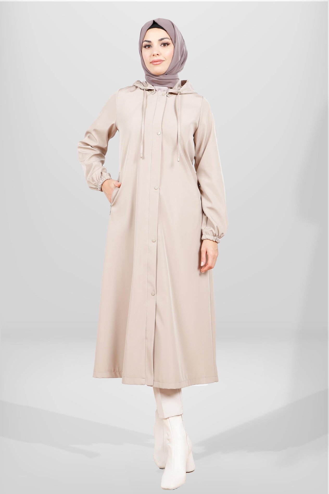 Beyza-3841 KAPŞONLU YAĞMURLUK BEJ