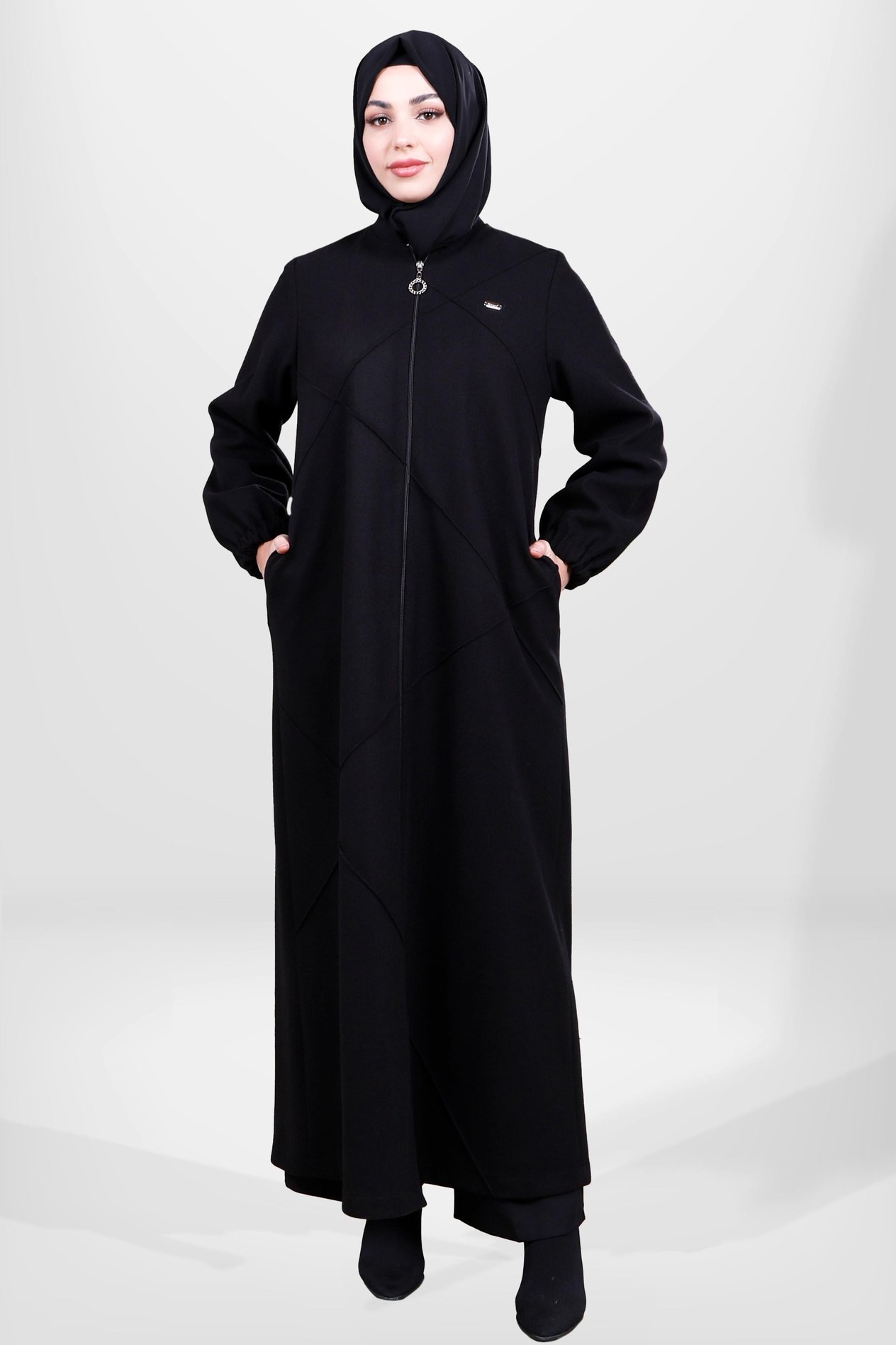 Beyza-3848 KAŞE MANTO SİYAH