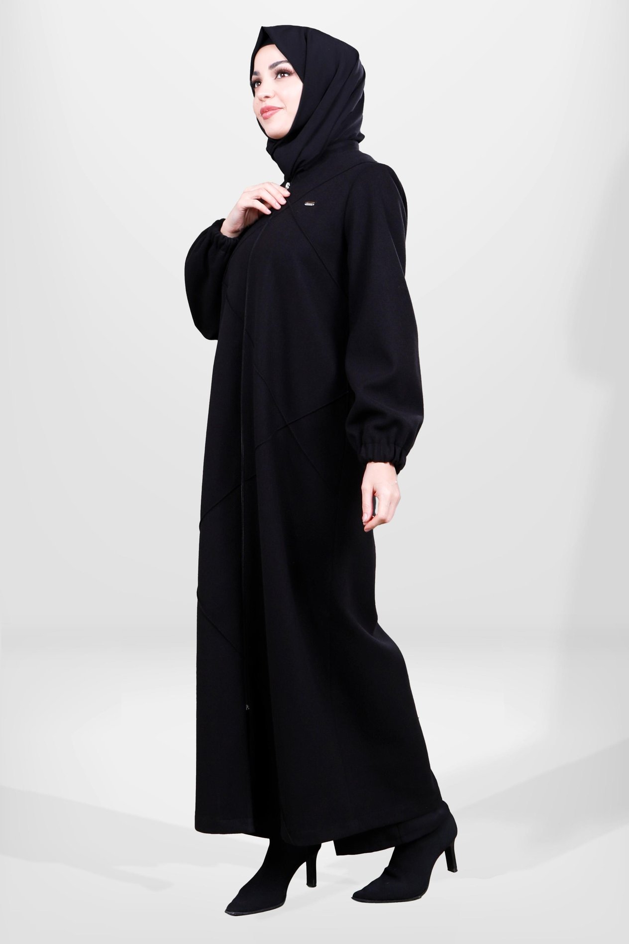 Beyza-3848 KAŞE MANTO SİYAH