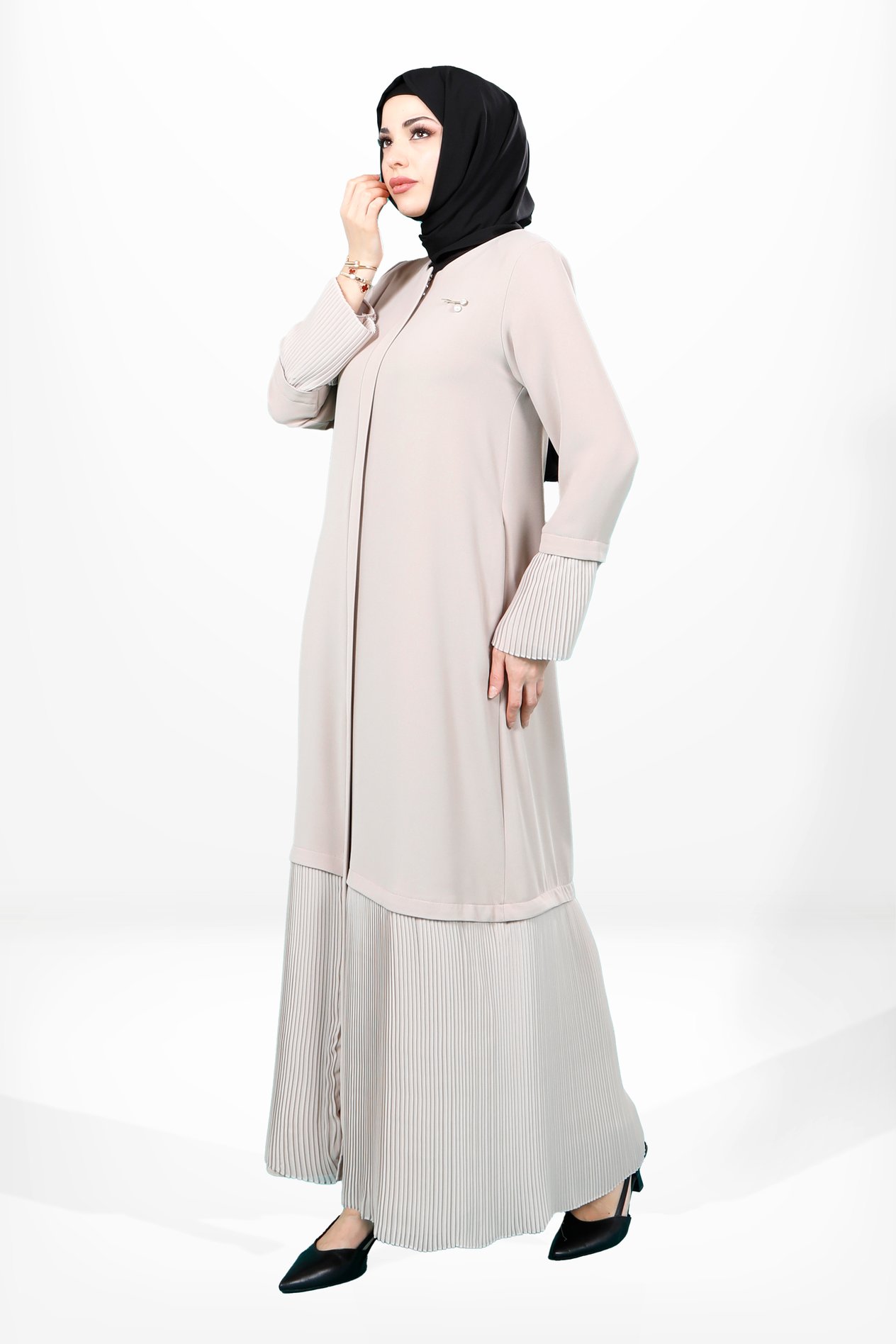 Beyza-3874 FERACE ŞİFON PLİSELİ TAŞ