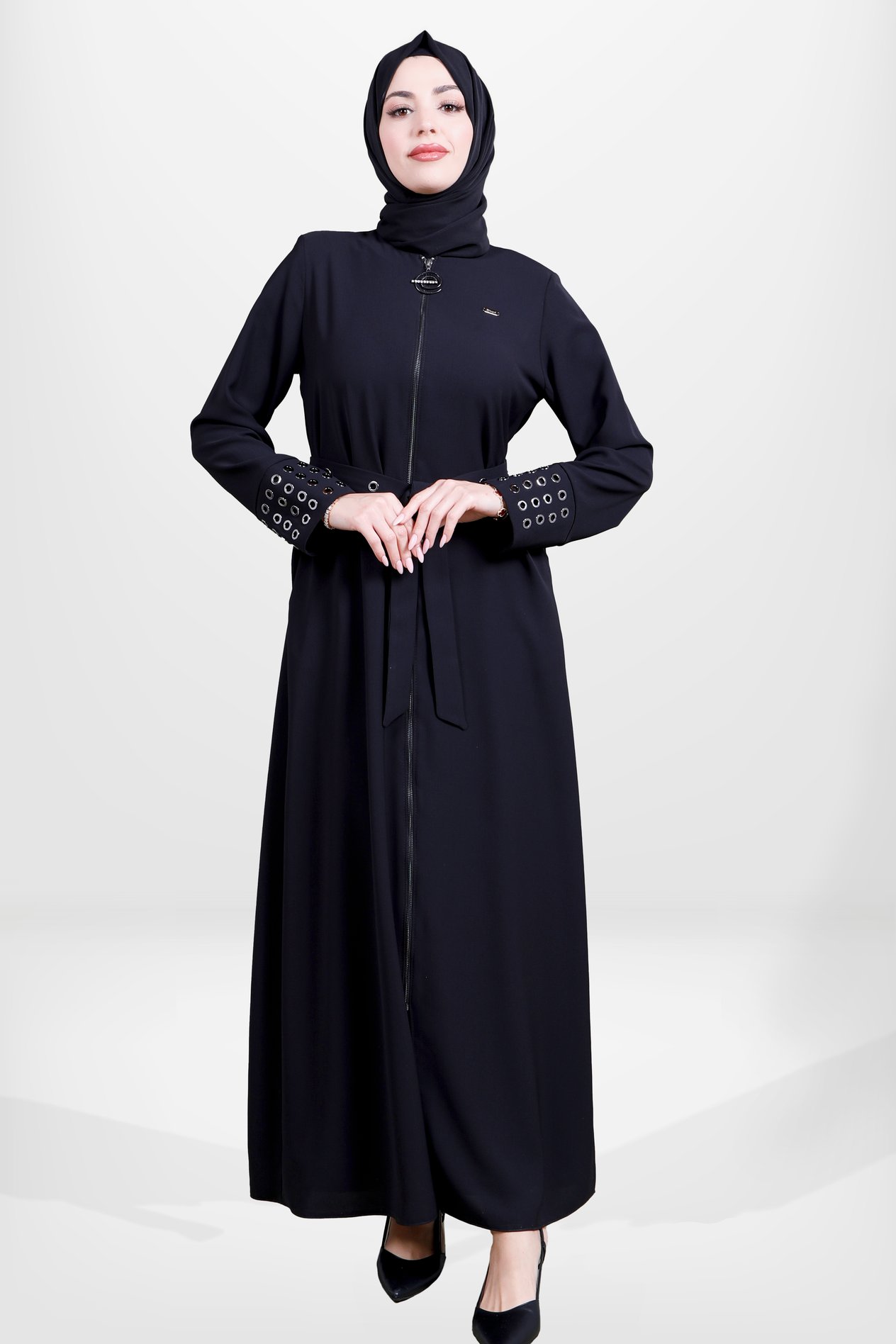 Beyza-3890 FERACE ZIRH KOLLU SİYAH