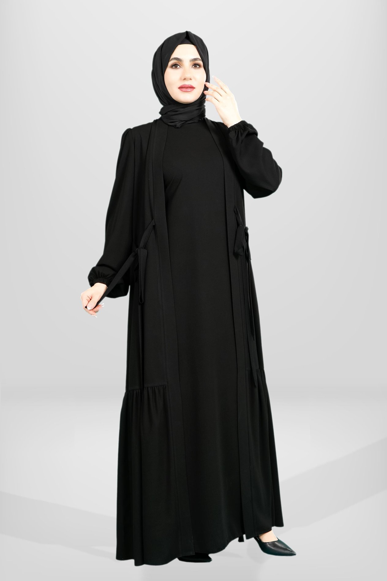 Beyza-3982 ABAYA İKİLİ TAKIM SİYAH