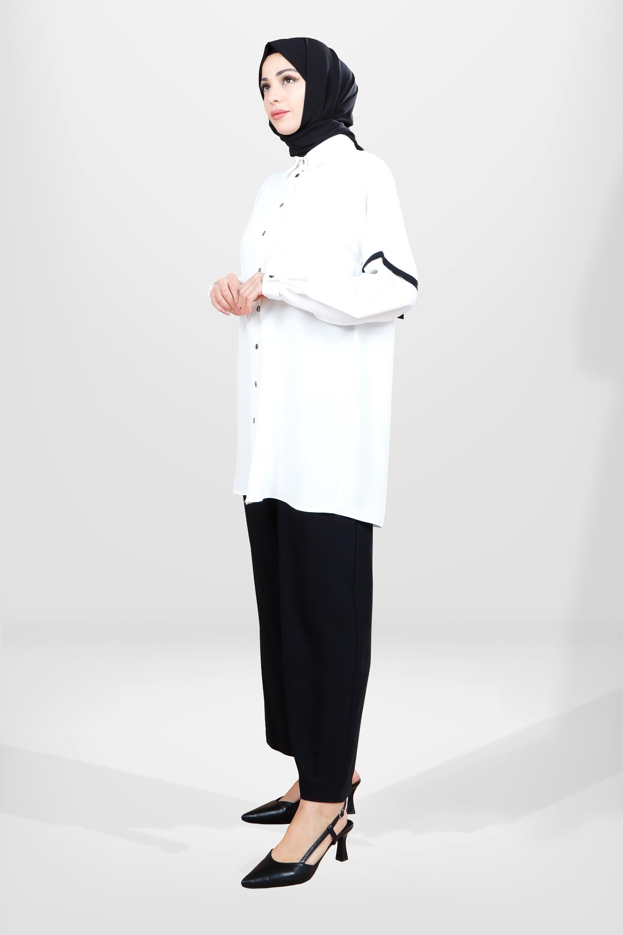 Beyza-4055 PANTOLON TUNİK EKRU/SİYAH