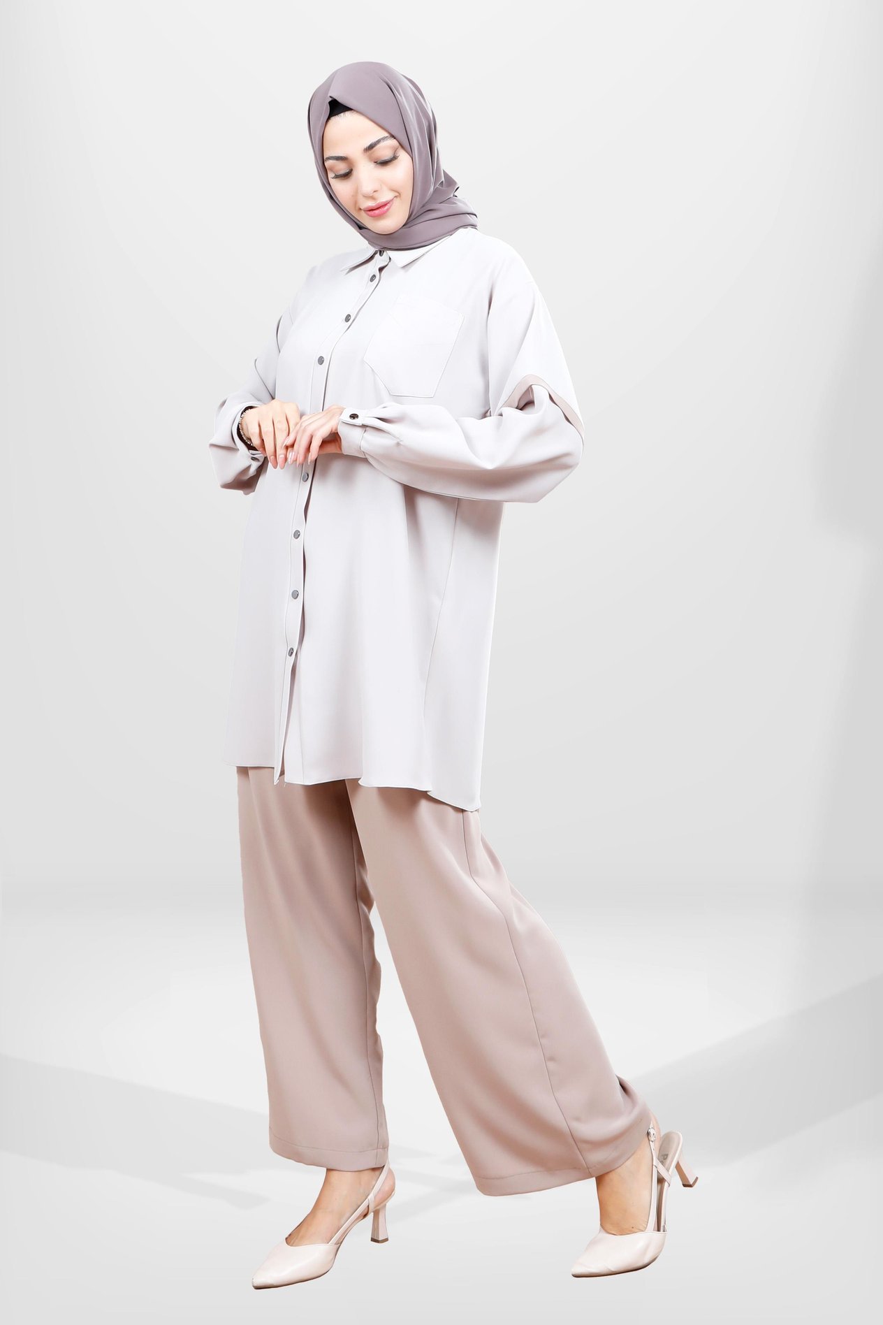 Beyza-4055 PANTOLON TUNİK TAŞ/BEJ